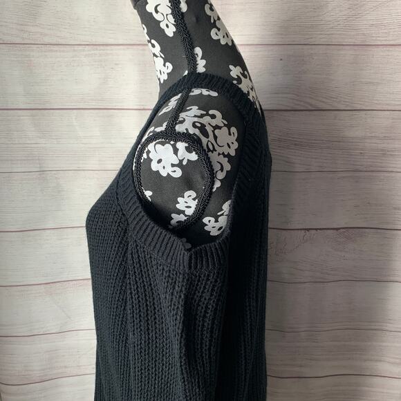 Cozy Casual Black Cold Shoulder Ribbed Knit Sweater Long Sleeves Size S/M - Picture 15 of 16